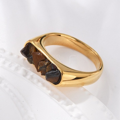 Rectangle Natural Tiger Eye Chips Finger Rings RJEW-D303-02G-01-1