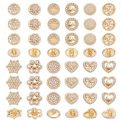 48Pcs 12 Colors 1-Hole Alloy Rhinestone Shank Buttons BUTT-GA0001-43G-1