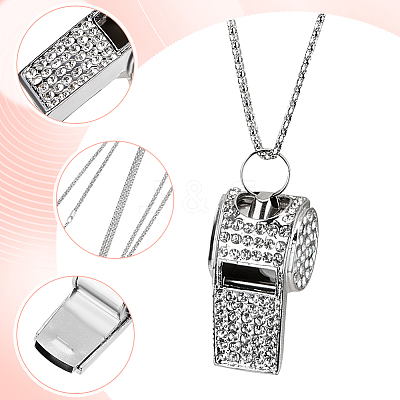 1Pc Iron Rhinestone Whistle Pendant Popcorn Chain Necklaces for Women NJEW-DR0001-03A-1