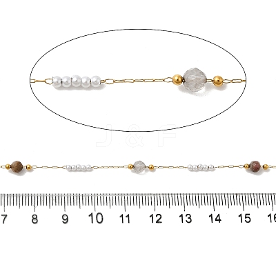 Handmade 304 Stainless Steel & Natural Mixed Stone Beaded Chains CHS-L031-06G-01-1