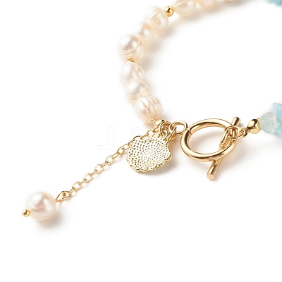 Natural Aquamarine Chip Beaded Bracelet BJEW-TA00032-04-1
