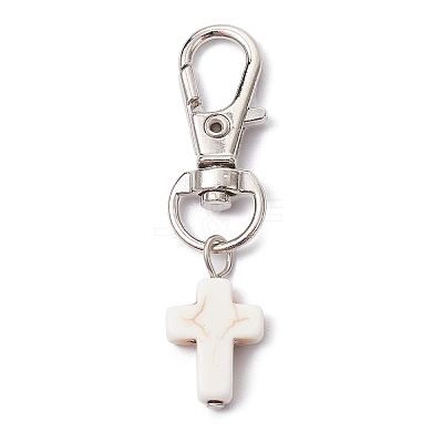 Synthetic Turquoise Cross Pendant Decorations HJEW-JM01531-02A-1
