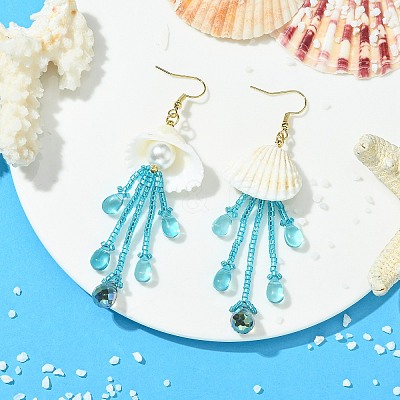 Shell & Glass Seed Bead Dangle Earrings EJEW-MZ00740-01-1