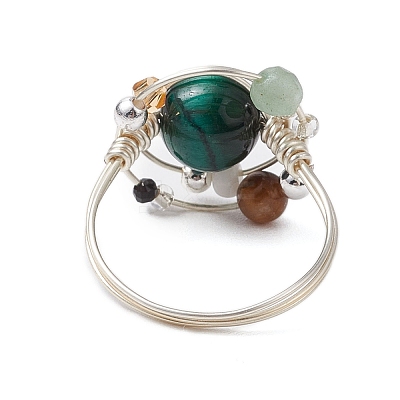 Planet Natural Green Aventurine Finger Rings RJEW-TA00165-02-1