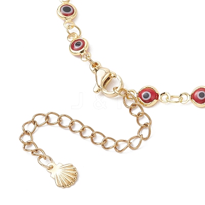 Handmade Evil Eye Lampwork Brass Link Chain Anklets for Women AJEW-AN00715-02-1