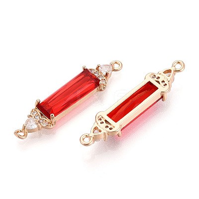 Brass Micro Pave Clear Cubic Zirconia and Glass Connector Charms KK-T076-02KCG-1