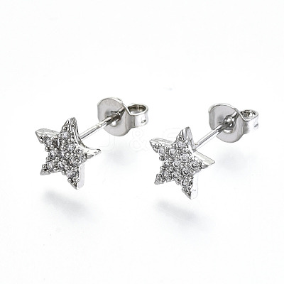 Brass Micro Pave Clear Cubic Zirconia Stud Earrings EJEW-T046-30P-NF-1