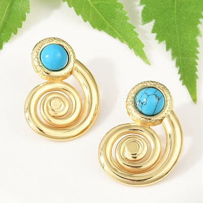 Spiral 304 Stainless Steel Synthetic Turquoise Stud Earrings for Women EJEW-U046-13G-1