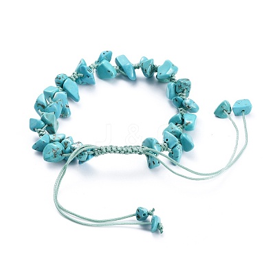 Adjustable Synthetic Turquoise(Dyed) Chip Beads Braided Bead Bracelets BJEW-JB04392-07-1