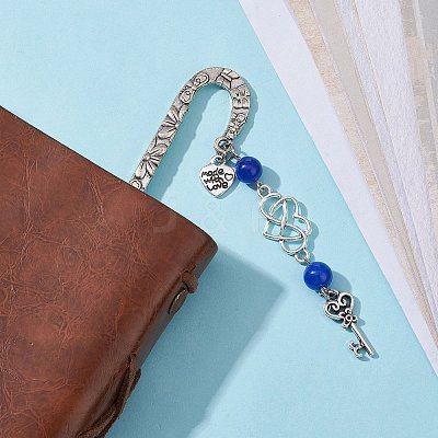 Mother's Day Key & Infinity Love Heart Pendant Bookmark with Natural Malaysia Jade AJEW-JK00259-04-1