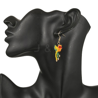304 Stainless Steel MIYUKI Glass Seed Beads Bird Dangle Earrings EJEW-MZ00555-05-1