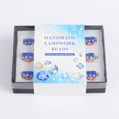 Ocean Style Square Handmade Lampwork Beads LAMP-F006-19-1