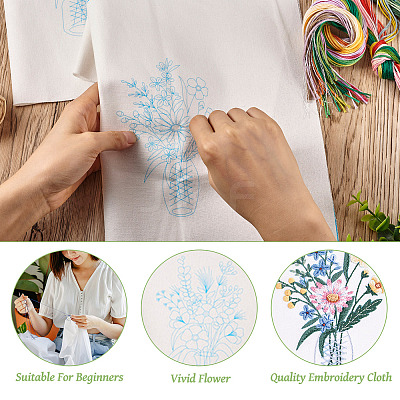 3Pcs 3 Style Vase & Flower Pattern DIY Display Decoration Embroidery Beginner Kit DIY-TA0006-16-1