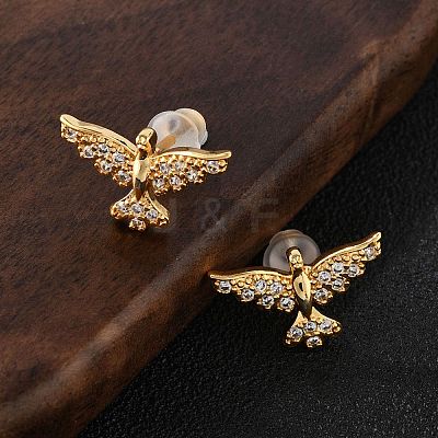 Eagle Brass Micro Pave Clear Cubic Zirconia Stud Earrings EJEW-B131-06G-1