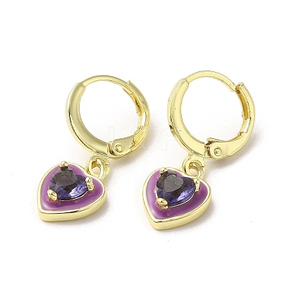 Heart Golden Brass Dangle Leverback Earrings EJEW-L268-025G-02-1