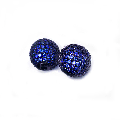 CZ Brass Micro Pave Grade AAA Blue Color Cubic Zirconia Round Beads KK-O065-12mm-03B-NR-1