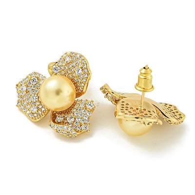 Rack Plating Brass Micro Pave Clear Cubic Zirconia Stud Earrings EJEW-H014-13G-03-1