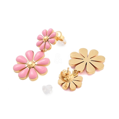 304 Stainless Steel Enamel Stud Earrings EJEW-S226-01G-02-1