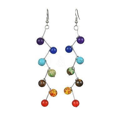 Natural & Synthetic Mixed Gemstone Round Beads Dangle Earrings EJEW-JE05377-1