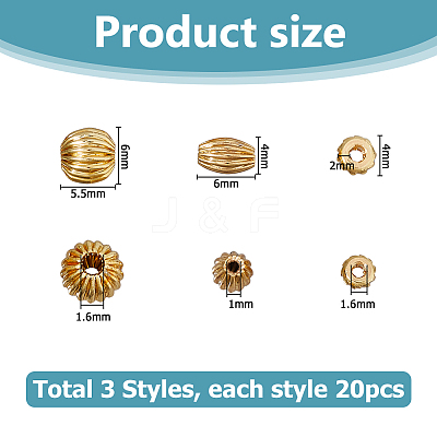 60Pcs 3 Styles Brass Beads KK-HS0015-05-1