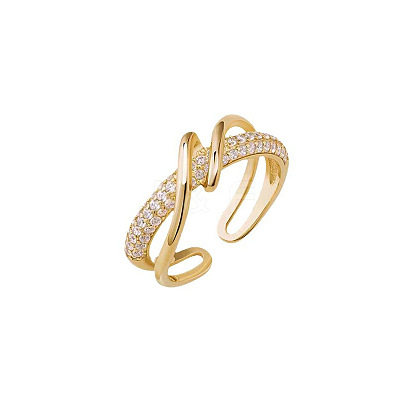 Brass Micro Pave Clear Cubic Zirconia Cuff Rings for Women FS-WG930D0-01-1