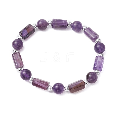 Natural Amethyst Round Beaded Stretch Bracelets BJEW-JB11137-01-1