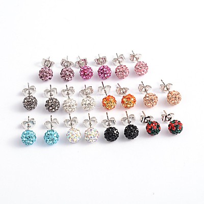 Polymer Clay Rhinestone Ball Stud Earrings EJEW-O041-02-1