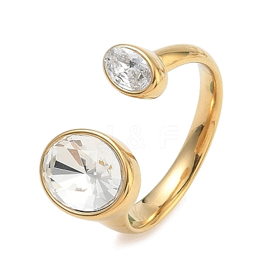 304 Stainless Steel Pave Clear Cubic Zirconia Cuff Open Rings for Women RJEW-F207-03E-G-1