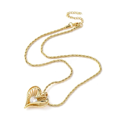 Brass Pave Clear Cubic Zirconia Heart Pendant Necklaces for Women NJEW-K381-07A-G-1