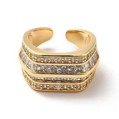 Clear Cubic Zirconia Multi Line Open Cuff Ring RJEW-C041-01G-1