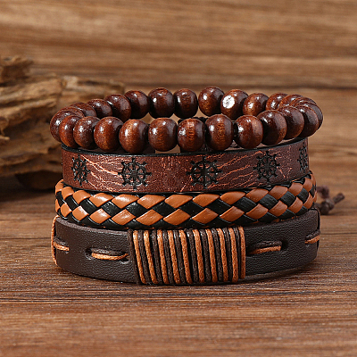 4Pcs 4 Styles PU Imitation Leather Braided Bracelets Sets BJEW-CL0001-13B-1