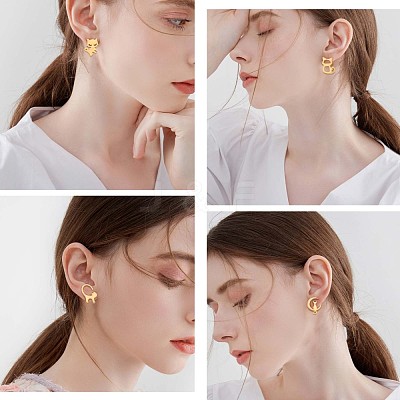 9 Pairs 9 Style 316 Surgical Stainless Steel Cute Kitten Stud Earrings for Women JE933A-1