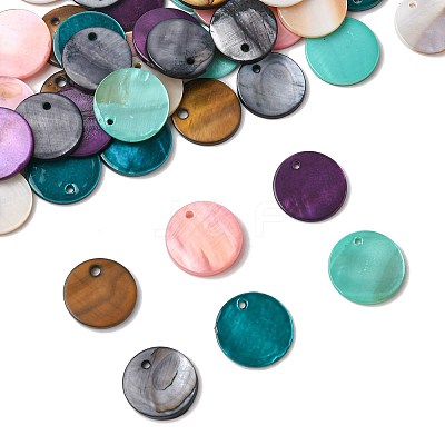 56Pcs 7 Colors Dyed Natural Flat Round Shell Pendants SHEL-FS0001-13-1