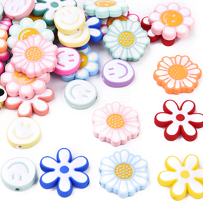 40Pcs 4 Styles Opaque Acrylic Beads ACRC-YW0001-02-1