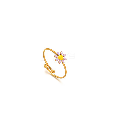 Daisy 304 Stainless Steel Enamel Open Cuff Rings for Women RJEW-M061-01G-08-1