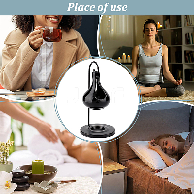 Ceramic Teardrop Candle Holder Oil Burner with Iron Rack DJEW-WH0015-116B-1