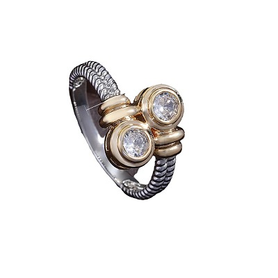 Flat Round Brass Micro Pave Clear Cubic Zirconia Finger Rings FS-WGBC030-01-1