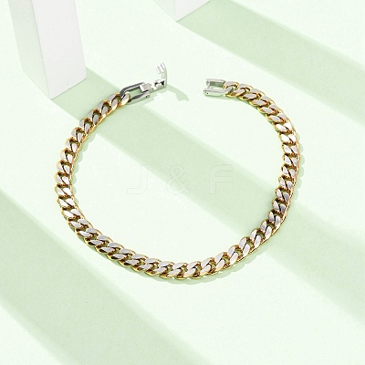 304 Stainless Steel Cuban Link
Chain Bracelets for Women BJEW-F527-05G-1