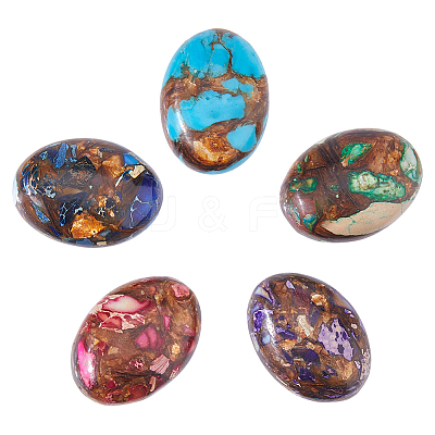 5Pcs 5 Styles Natural Lapis Lazuli & Synthetic Imperial Jasper and Bronzite Cabochons G-FH0002-70-1