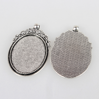 Tibetan Style Alloy Pendant Cabochon Settings X-TIBEP-N003-40AS-1