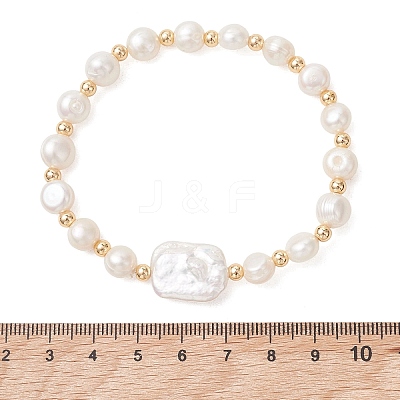 Natural Cultured Freshwater Pearl & Baroque Pearl Keshi Pearl Beads Stretch Bracelets for Women BJEW-JB13513-1