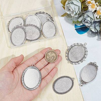10Pcs 10 Styles Tibetan Style Alloy Pendant Cabochon Settings FIND-SP0002-50-1