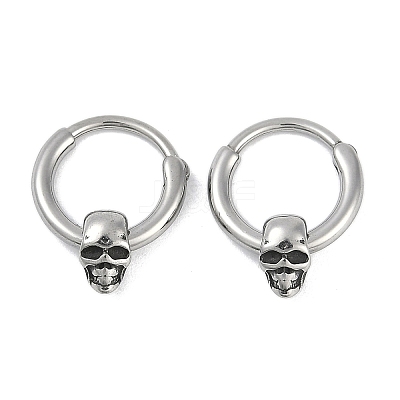 Skull 316 Surgical Stainless Steel Hoop Earrings EJEW-G416-41A-AS-1