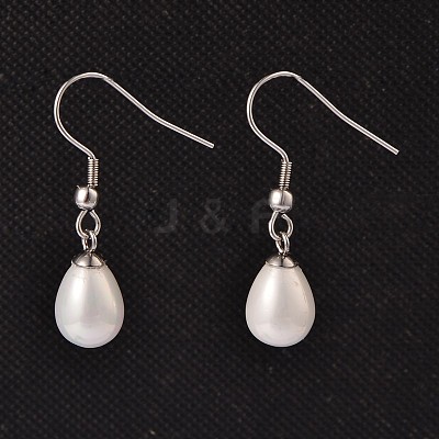 Teardrop Shell Pearl Dangle Earrings EJEW-JE01794-1