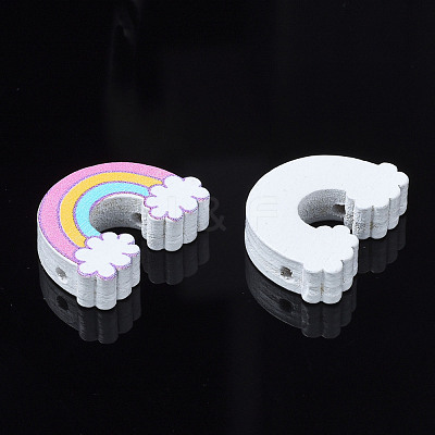 Printed Natural Wooden Beads WOOD-S055-28-1