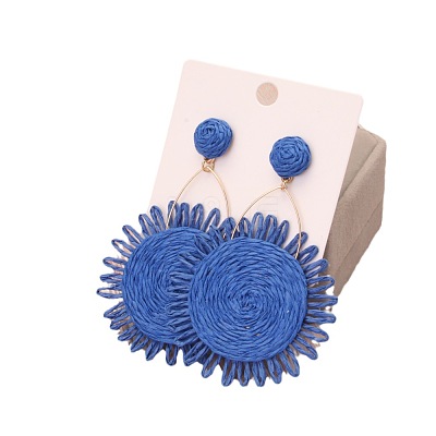Flower Alloy & Raffia Dangle Stud Earrings FS-WGE45CE-02-1