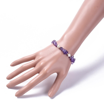 Natural Amethyst Chip Beaded Bracelets BJEW-JB04933-03-1