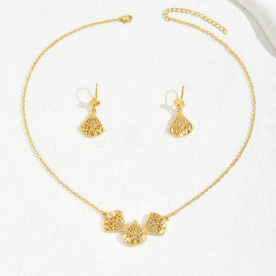 Elegant Hollow Fan Brass Necklace & Dangle Earrings Set RC4710-1