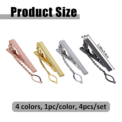 4Pcs 4 Colors 201 Stainless Steel Tie Bar for Men JEWB-FH0002-69-1