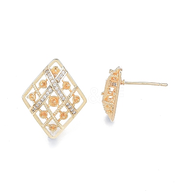 Brass Micro Pave Clear Cubic Zirconia Stud Earring Findings KK-T062-244G-1